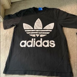 Black adidas t shirt w giant white logo. Size S for men.